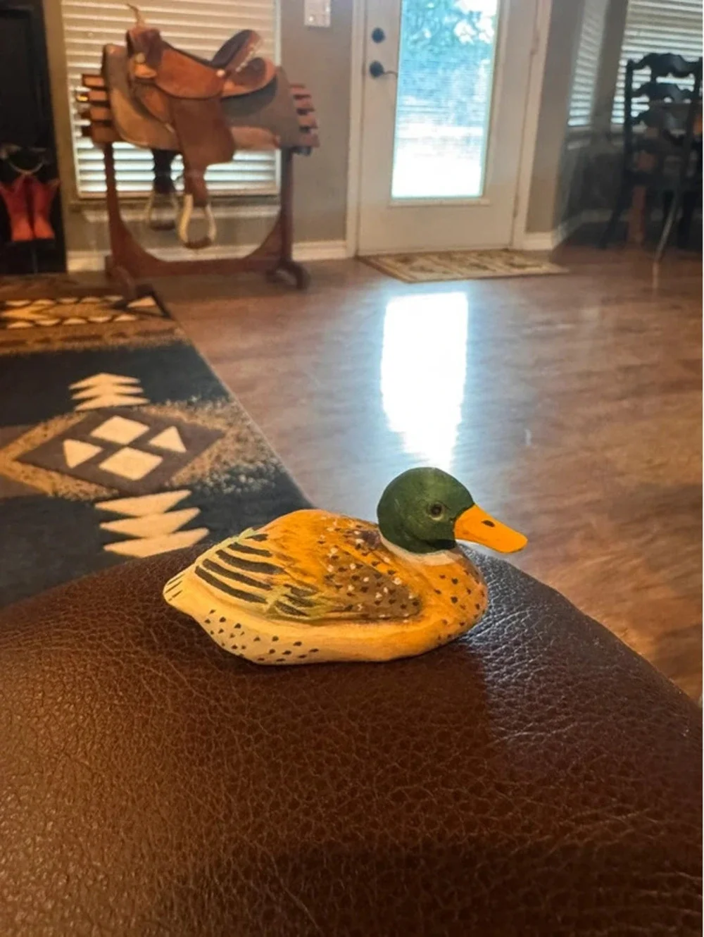Mallard duck wood carved figurine